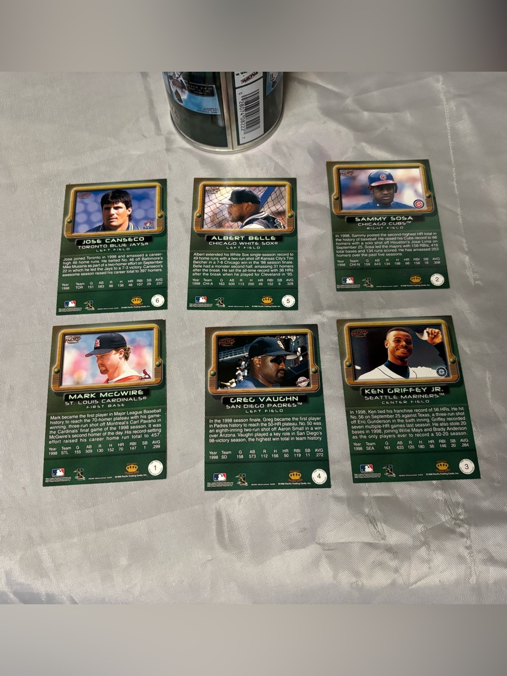1999 Pacific Home Run Heroes Container w six card set. Ken Griffey Jr., & others